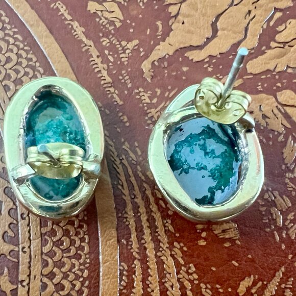 NEW!Gold Tone Natural Geode Slice & Natural Zircon Sterling Silver Post Earrings - Picture 2 of 2